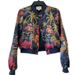 Industry Republic Clothing Tropical Botanical Print Bomber Jacket Cropped Small